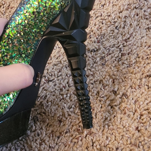 😍 🤤 green sequence glitter pump geometric heels - Picture 9 of 13